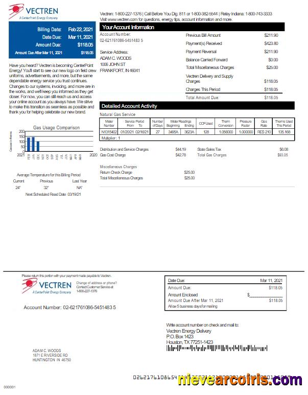 USA VECTREN utility bill